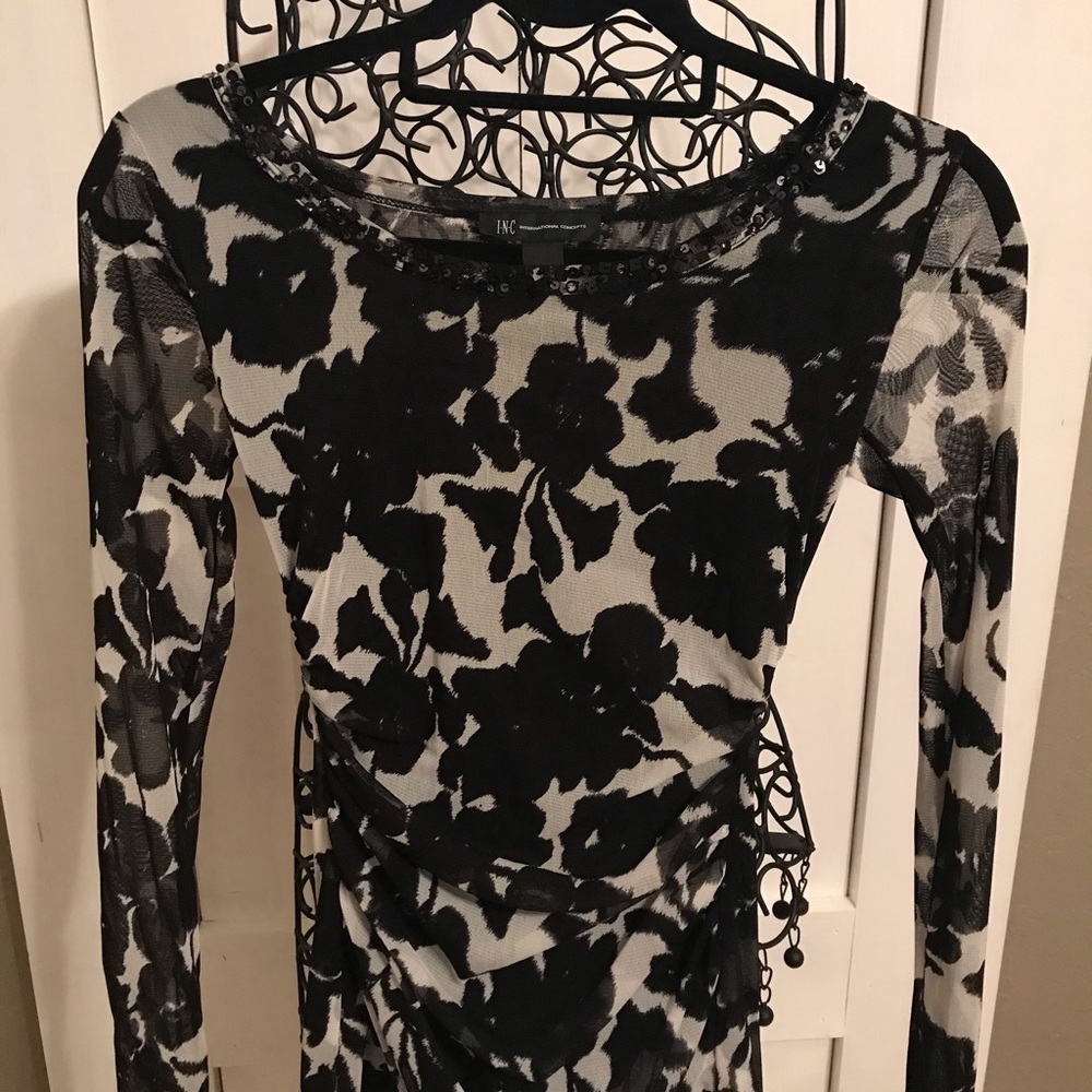 Inc sheer black and white blouse